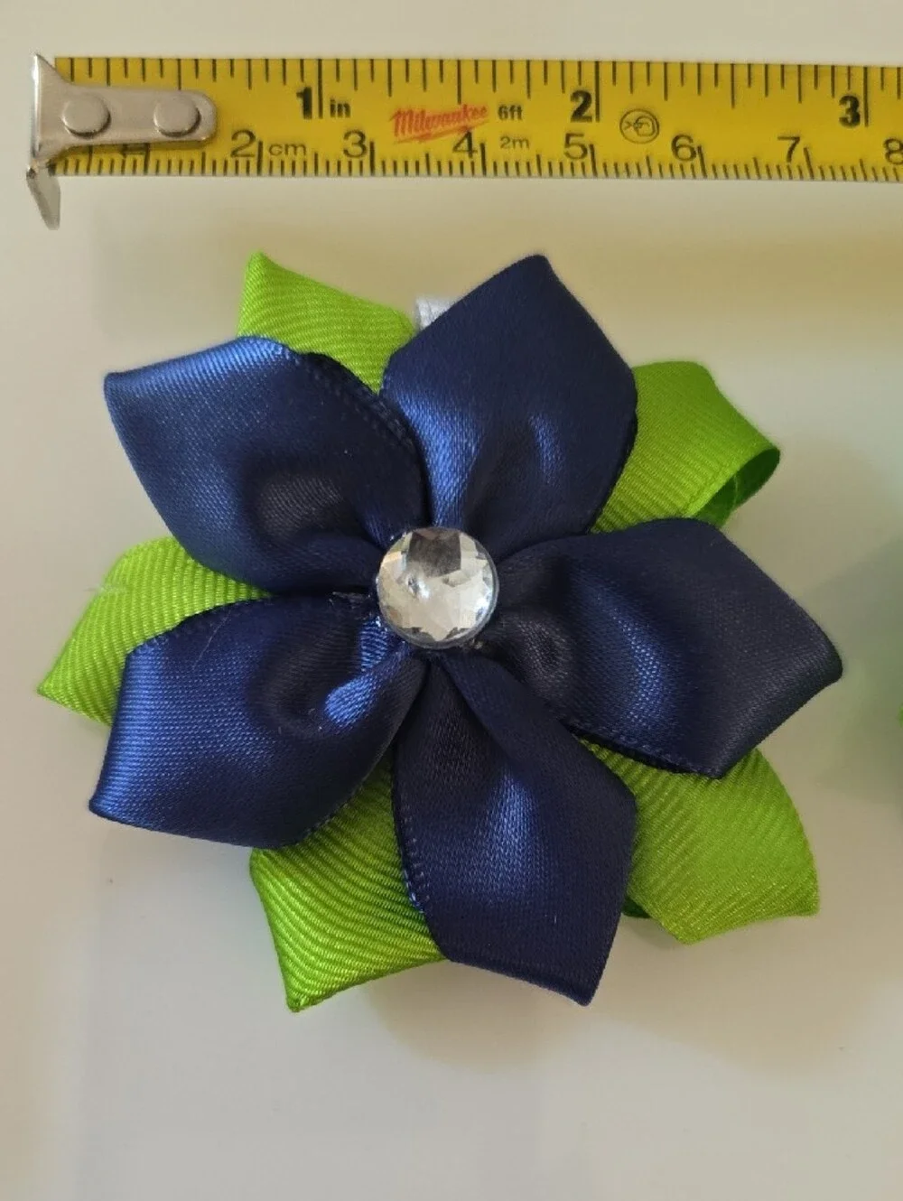 Navy and Lime Green Flower Hair Clips for Kids by